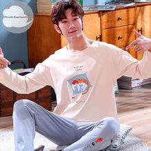 Load image into Gallery viewer, Autumn Winter Men's Cotton Pajamas Letter Striped Sleepwear Cartoon Pajama Sets Casual Sleep&Lounge Pyjamas Plus Size 3XL Pijama