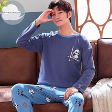 Load image into Gallery viewer, Autumn Winter Men's Cotton Pajamas Letter Striped Sleepwear Cartoon Pajama Sets Casual Sleep&Lounge Pyjamas Plus Size 3XL Pijama