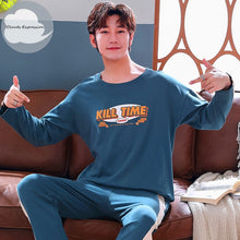 Load image into Gallery viewer, Autumn Winter Men's Cotton Pajamas Letter Striped Sleepwear Cartoon Pajama Sets Casual Sleep&Lounge Pyjamas Plus Size 3XL Pijama