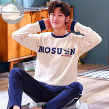 Load image into Gallery viewer, Autumn Winter Men's Cotton Pajamas Letter Striped Sleepwear Cartoon Pajama Sets Casual Sleep&Lounge Pyjamas Plus Size 3XL Pijama