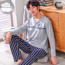 Load image into Gallery viewer, Autumn Winter Men's Cotton Pajamas Letter Striped Sleepwear Cartoon Pajama Sets Casual Sleep&Lounge Pyjamas Plus Size 3XL Pijama