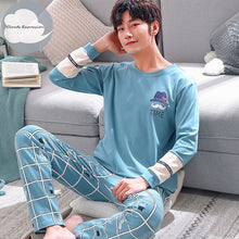 Load image into Gallery viewer, Autumn Winter Men's Cotton Pajamas Letter Striped Sleepwear Cartoon Pajama Sets Casual Sleep&Lounge Pyjamas Plus Size 3XL Pijama