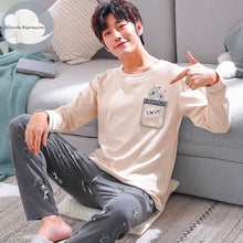 Load image into Gallery viewer, Autumn Winter Men's Cotton Pajamas Letter Striped Sleepwear Cartoon Pajama Sets Casual Sleep&Lounge Pyjamas Plus Size 3XL Pijama