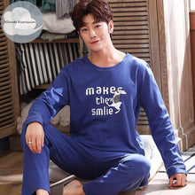 Load image into Gallery viewer, Autumn Winter Men's Cotton Pajamas Letter Striped Sleepwear Cartoon Pajama Sets Casual Sleep&Lounge Pyjamas Plus Size 3XL Pijama