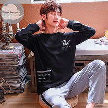 Load image into Gallery viewer, Autumn Winter Men's Cotton Pajamas Letter Striped Sleepwear Cartoon Pajama Sets Casual Sleep&Lounge Pyjamas Plus Size 3XL Pijama