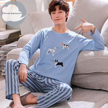 Load image into Gallery viewer, Autumn Winter Men's Cotton Pajamas Letter Striped Sleepwear Cartoon Pajama Sets Casual Sleep&Lounge Pyjamas Plus Size 3XL Pijama