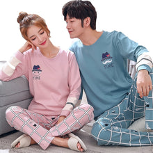 Load image into Gallery viewer, 2019 Couple Pajama Set Cotton Pijamas Long Sleeve Sleepwear His-and-her Home Suit Pyjama For Lover Man Woman Lovers' Clothes