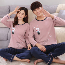 Load image into Gallery viewer, 2019 Couple Pajama Set Cotton Pijamas Long Sleeve Sleepwear His-and-her Home Suit Pyjama For Lover Man Woman Lovers' Clothes