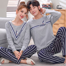 Load image into Gallery viewer, 2019 Couple Pajama Set Cotton Pijamas Long Sleeve Sleepwear His-and-her Home Suit Pyjama For Lover Man Woman Lovers' Clothes
