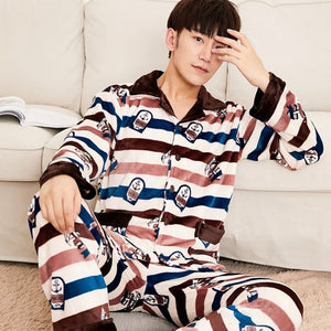 2019 Winter Pajamas For Men Thick Flannel Sleepwear Suit 2 Pcs Pyjama Homme Warm Casual Home Clothing Pijama Hombre