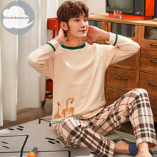 Load image into Gallery viewer, Autumn Winter Men&#39;s Cotton Pajamas Letter Striped Sleepwear Cartoon Pajama Sets Casual Sleep&amp;Lounge Pyjamas Plus Size 3XL Pijama