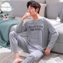 Load image into Gallery viewer, Autumn Winter Men&#39;s Cotton Pajamas Letter Striped Sleepwear Cartoon Pajama Sets Casual Sleep&amp;Lounge Pyjamas Plus Size 3XL Pijama