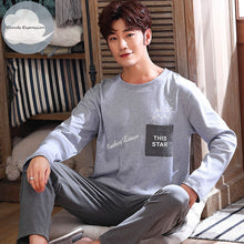 Load image into Gallery viewer, Autumn Winter Men&#39;s Cotton Pajamas Letter Striped Sleepwear Cartoon Pajama Sets Casual Sleep&amp;Lounge Pyjamas Plus Size 3XL Pijama
