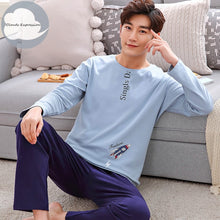 Load image into Gallery viewer, Autumn Winter Men&#39;s Cotton Pajamas Letter Striped Sleepwear Cartoon Pajama Sets Casual Sleep&amp;Lounge Pyjamas Plus Size 3XL Pijama