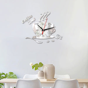 3D DIY Acrylic Watch Wall Clocks Coffee Timeclock Cup Shape Wall Sticker Hollow Numeral Clock For Kitchen Home Decoration