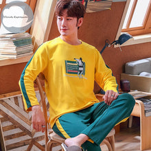 Load image into Gallery viewer, Autumn Winter Men&#39;s Cotton Pajamas Letter Striped Sleepwear Cartoon Pajama Sets Casual Sleep&amp;Lounge Pyjamas Plus Size 3XL Pijama