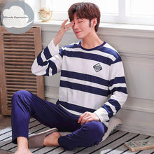 Load image into Gallery viewer, Autumn Winter Men&#39;s Cotton Pajamas Letter Striped Sleepwear Cartoon Pajama Sets Casual Sleep&amp;Lounge Pyjamas Plus Size 3XL Pijama