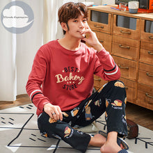Load image into Gallery viewer, Autumn Winter Men&#39;s Cotton Pajamas Letter Striped Sleepwear Cartoon Pajama Sets Casual Sleep&amp;Lounge Pyjamas Plus Size 3XL Pijama