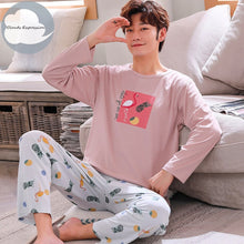 Load image into Gallery viewer, Autumn Winter Men&#39;s Cotton Pajamas Letter Striped Sleepwear Cartoon Pajama Sets Casual Sleep&amp;Lounge Pyjamas Plus Size 3XL Pijama