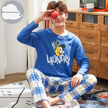 Load image into Gallery viewer, Autumn Winter Men&#39;s Cotton Pajamas Letter Striped Sleepwear Cartoon Pajama Sets Casual Sleep&amp;Lounge Pyjamas Plus Size 3XL Pijama