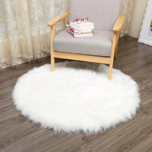 Eco-friendly Soft Faux Fur Rug Household Bedroom Warm Mat Sofa Chair Desk Pad Round Carpet White, Gray 30cm/50cm For Home Decor