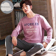 Load image into Gallery viewer, Autumn Winter Men&#39;s Cotton Pajamas Letter Striped Sleepwear Cartoon Pajama Sets Casual Sleep&amp;Lounge Pyjamas Plus Size 3XL Pijama