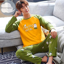 Load image into Gallery viewer, Autumn Winter Men&#39;s Cotton Pajamas Letter Striped Sleepwear Cartoon Pajama Sets Casual Sleep&amp;Lounge Pyjamas Plus Size 3XL Pijama