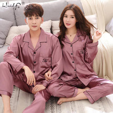 Load image into Gallery viewer, Luxury Pajama suit Satin Silk Pajamas Sets Couple Sleepwear Family Pijama Lover Night Suit Men &amp; Women Casual Home Clothing