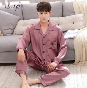 Night Pajamas for Men Satin Pyjama Set Silk ASleeping Suit Autumn
