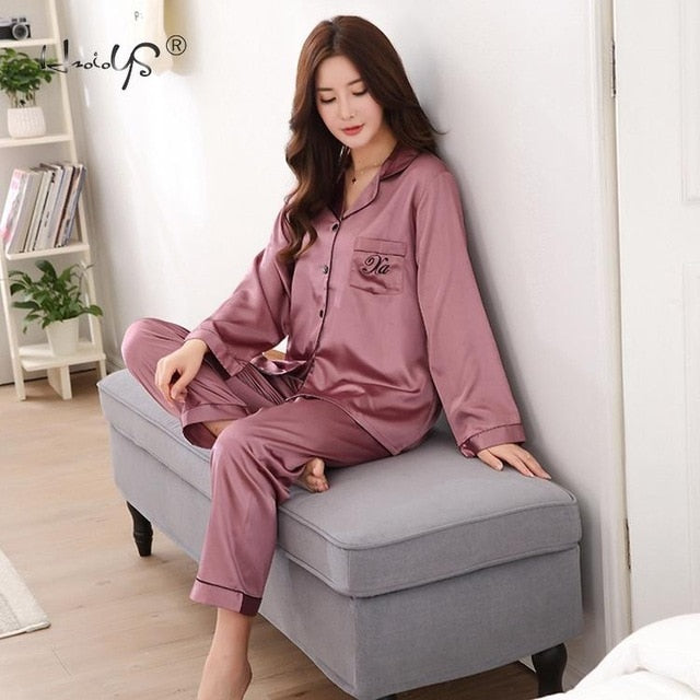Luxury Pajama suit Satin Silk Pajamas Sets Couple Sleepwear Family
