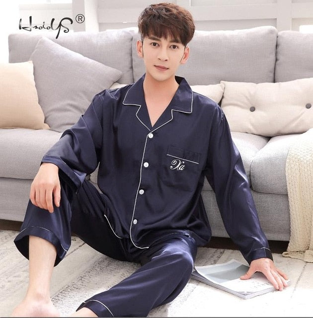 Fashion Women Men Satin Nightgown Top and Pants 2pcs Soft Silk Casual  Pajama Sets Couple Sleepwear(XS-5XL)