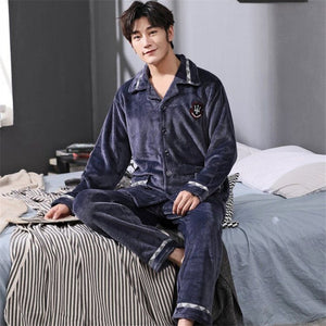 2019 Winter Pajamas For Men Thick Flannel Sleepwear Suit 2 Pcs Pyjama Homme Warm Casual Home Clothing Pijama Hombre