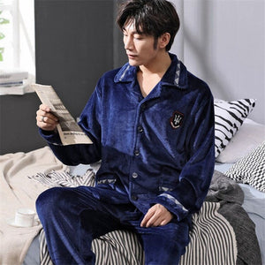 2019 Winter Pajamas For Men Thick Flannel Sleepwear Suit 2 Pcs Pyjama Homme Warm Casual Home Clothing Pijama Hombre