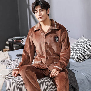 2019 Winter Pajamas For Men Thick Flannel Sleepwear Suit 2 Pcs Pyjama Homme Warm Casual Home Clothing Pijama Hombre