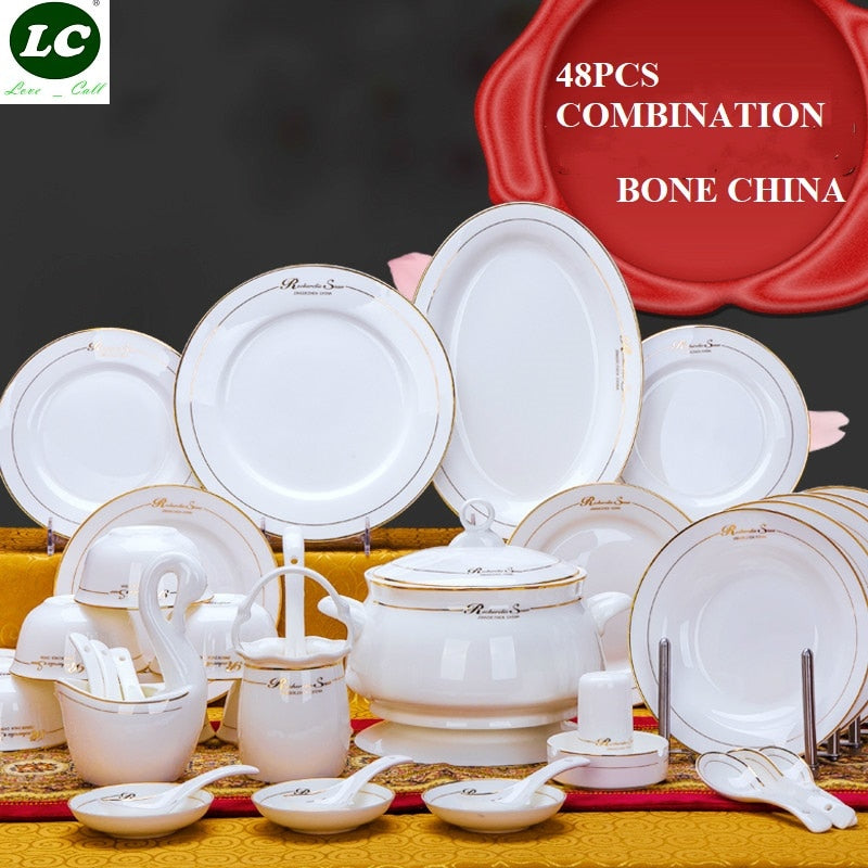 48 Pcs Dinnerware Set Kitchen Design Service Cup Plates Dinner Set Porcelain Dishes Bowls SET Tea Cup Plates Bowl