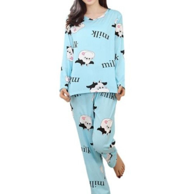 Women Pajamas Suits Indoor Cartoon Clothing Home Suit Sleepwear Long Sleeve Pyjamas Sets