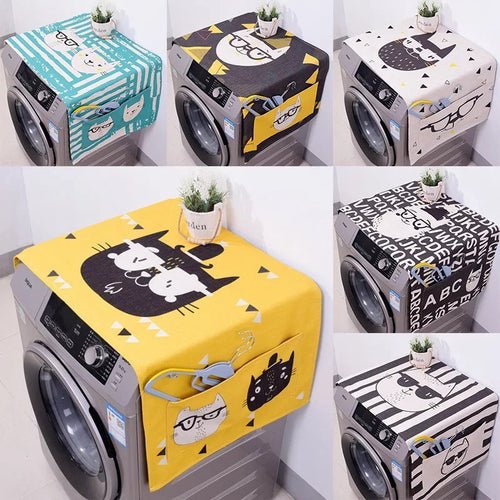 Geometric Fridge Dust Cover Washing Machine Cover Towel Winson Cat Thick Cotton Linen Refrigerator organizer Kitchen Products