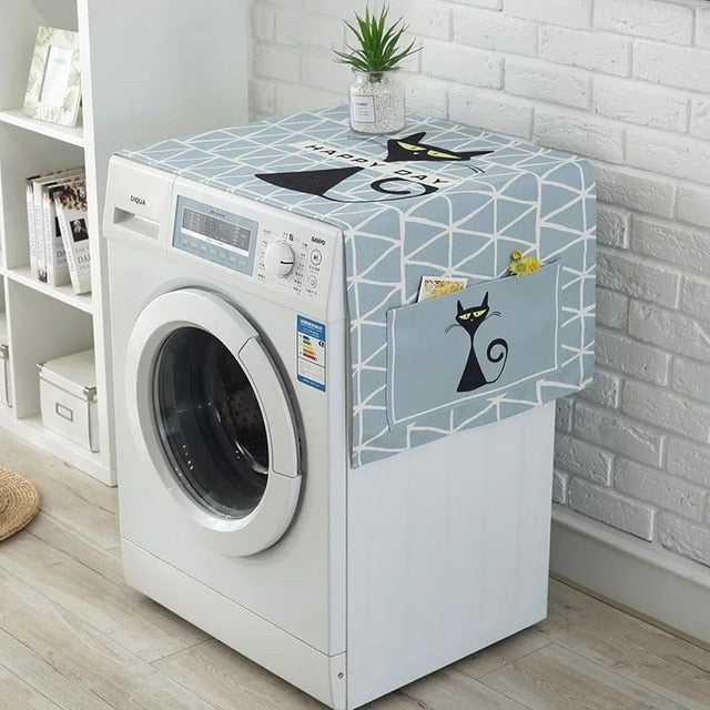Geometric Fridge Dust Cover Washing Machine Cover Towel Winson Cat Thick Cotton Linen Refrigerator organizer Kitchen Products
