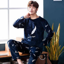 Load image into Gallery viewer, christmas pijamas men Winter Thick Warm Flannel Mens Pajama Set Long Sleeve Coral Velvet Sleepwear Suit Loungewear Home Clothes