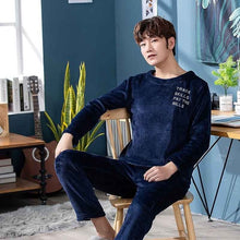 Load image into Gallery viewer, christmas pijamas men Winter Thick Warm Flannel Mens Pajama Set Long Sleeve Coral Velvet Sleepwear Suit Loungewear Home Clothes