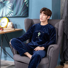 Load image into Gallery viewer, christmas pijamas men Winter Thick Warm Flannel Mens Pajama Set Long Sleeve Coral Velvet Sleepwear Suit Loungewear Home Clothes