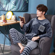 Load image into Gallery viewer, christmas pijamas men Winter Thick Warm Flannel Mens Pajama Set Long Sleeve Coral Velvet Sleepwear Suit Loungewear Home Clothes