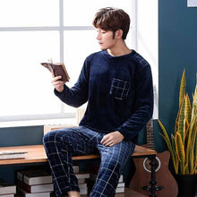 Load image into Gallery viewer, christmas pijamas men Winter Thick Warm Flannel Mens Pajama Set Long Sleeve Coral Velvet Sleepwear Suit Loungewear Home Clothes