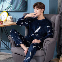 Load image into Gallery viewer, christmas pijamas men Winter Thick Warm Flannel Mens Pajama Set Long Sleeve Coral Velvet Sleepwear Suit Loungewear Home Clothes