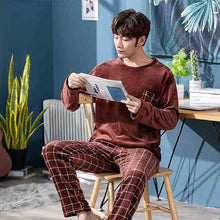 Load image into Gallery viewer, christmas pijamas men Winter Thick Warm Flannel Mens Pajama Set Long Sleeve Coral Velvet Sleepwear Suit Loungewear Home Clothes