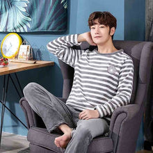 Load image into Gallery viewer, christmas pijamas men Winter Thick Warm Flannel Mens Pajama Set Long Sleeve Coral Velvet Sleepwear Suit Loungewear Home Clothes