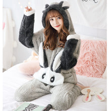 Load image into Gallery viewer, Girls Winter Rabbit Hooded Pajamas Set Sleepwear Cartoon Anime Pyjama Thick Coral Velvet Home Clothing Pijama Feminino Nightwear