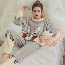 Load image into Gallery viewer, Girls Winter Rabbit Hooded Pajamas Set Sleepwear Cartoon Anime Pyjama Thick Coral Velvet Home Clothing Pijama Feminino Nightwear