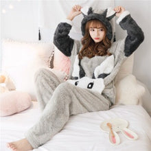 Load image into Gallery viewer, Girls Winter Rabbit Hooded Pajamas Set Sleepwear Cartoon Anime Pyjama Thick Coral Velvet Home Clothing Pijama Feminino Nightwear