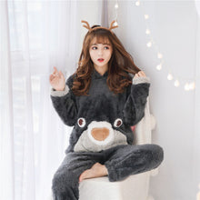 Load image into Gallery viewer, Girls Winter Rabbit Hooded Pajamas Set Sleepwear Cartoon Anime Pyjama Thick Coral Velvet Home Clothing Pijama Feminino Nightwear